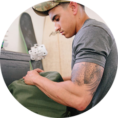 Military man packing.