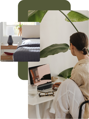 A woman working in her home furnished by CORT