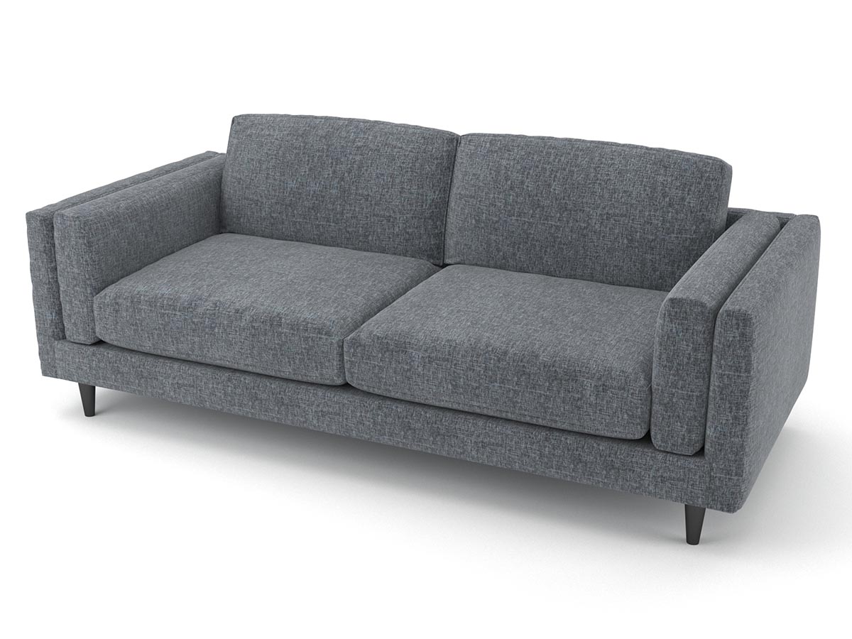 Grey Mitchell sofa from a slightly elevated angle showing left arm and perspective