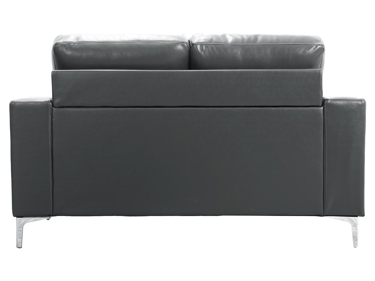 Dark gray leather loveseat back view