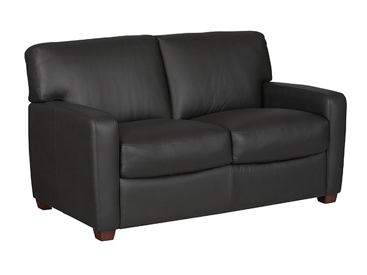 Dark gray leather loveseat from a different angle