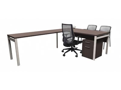 Rent the STAKS 30" x 66" L-Shaped Steel Gray Oak Desk, 48" Left Return