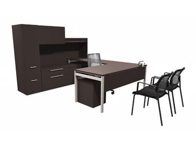 Rent the STAKS 30" x 66" U-Shaped Steel Gray Oak Desk