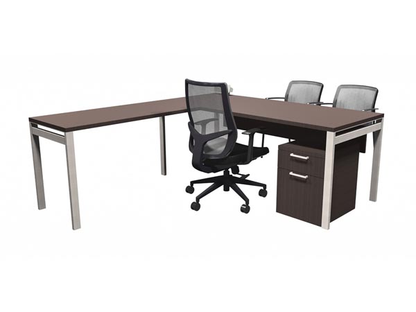 Rent the STAKS 30" x 72" L-Shaped Steel Gray Oak Desk, 48" Left Return