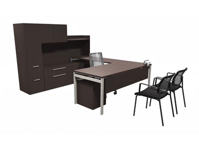 Rent the STAKS 30" x 72" U-Shaped Steel Gray Oak Desk