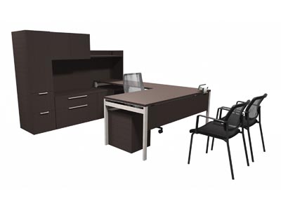 Rent the STAKS 30" x 66" U-Shaped Steel Gray Oak Desk Suite
