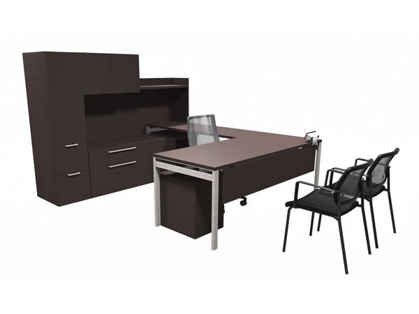 Rent the STAKS 30" x 72" U-Shaped Steel Gray Oak Desk Suite