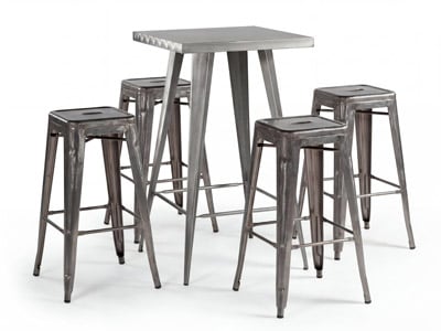 Rustique Square Metal Dining Table with 2 Rustique Bar Stools