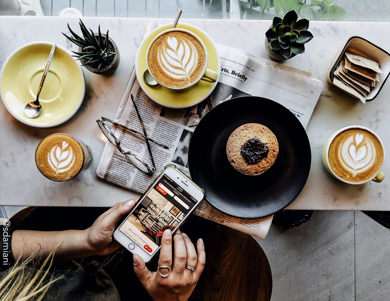 breakfast table with various items of food